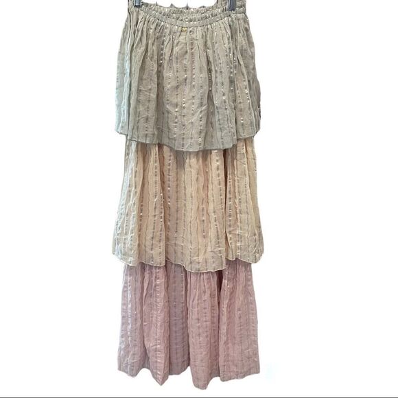 PQ Swim Golden Hour Briar Maxi Dress Swim Cover Strapless Block Tiers Pleated - Picture 11 of 15